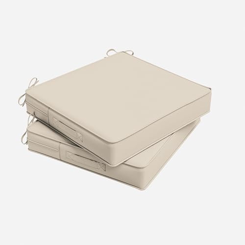 Outdoor Chair Cushion 17 x 16 x 3 Inches Patio Furniture Outdoor Waterproof Seat Cushion, Patio Chair Cushion with Handles and Ties, Square Dining Chair Cushion Set of 2, Cream - color: Cream, size: 17×16×3 in