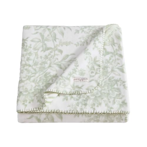Laura Ashley - Reversible Throw Blanket, 50 x 70, Ultra Soft Plush Blanket for Blanket for Bed & Couch, Cozy Decorative Throw, Toile Delight Green - color: Toile Delight Green
