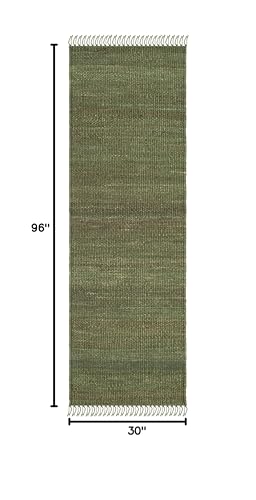 SAFAVIEH Natural Fiber Collection Runner Rug - 2'6" x 8', Green, Handmade Boho Fringe Woven Jute, Ideal for High Traffic Areas in Living Room, Bedroom (NF368G) - color: Green, size: 2'6" x 8' (Runner)