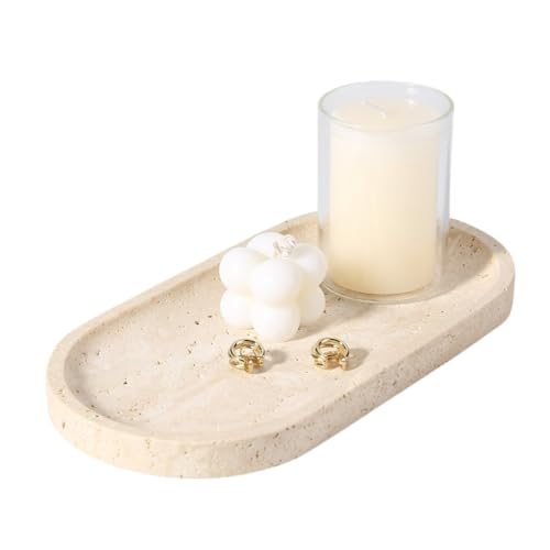 Natural Marble Tray for Bathroom Counter, 10" x 5" Travertine Marble Storage Trays for Perfume, Cosmetics, Jewelry, Vanity Tray Stone Trays for Home, Decorative Tray for Dresser Organizer - color: Travertine