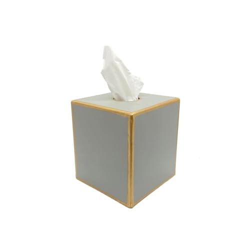 Jaye's Studio Taupe Tissue Box Cover, Square Metal Gold Cube for Bathroom | Matte Hand-Painted Finish, Fits Standard Facial Holders, Polished Trim, Open Bottom, Nursery Vanity Desk Use - color: Taupe