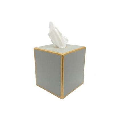 Jaye's Studio Taupe Tissue Box Cover, Square Metal Gold Cube for Bathroom | Matte Hand-Painted Finish, Fits Standard Facial Holders, Polished Trim, Open Bottom, Nursery Vanity Desk Use - color: Taupe