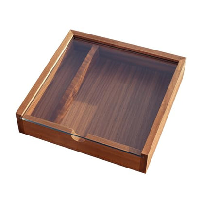 Walnut Wood Keepsake Box with Clear Acrylic Lid, Handmade Storage Box for Jewelry, Photos, Collectibles, Gifts (6.7 x 6.7 x 1.38 Inches) - color: Walnut Box-YKL+DHH-17*17CM
