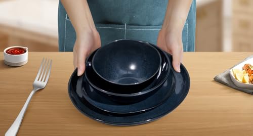 Herogo 16pcs Stoneware Dinnerware Sets for 4, Irregular Handmade Dinner Plates and Bowls, Kitchen Dining Dish Dishware Set, Microwave & Dishwasher Safe,Starry Blue - color: Starry Blue, size: 4 Set (16pcs)