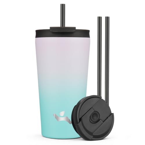 Konokyo 18 oz Insulated Tumbler Water Bottle with Straw Lid, Lavender Green | Stainless steel insulated tumbler for coffee, water and iced drinks; spill-proof lid, 2 straws, cup-holder friendly - color: Lavender Green, size: 18 Ounces