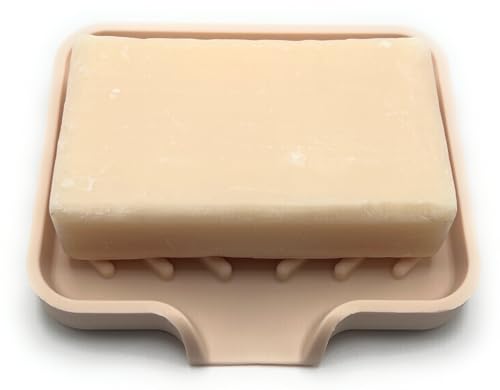 Silicone Soap Dish Tray and Sponge Holder with Drain Chute and Feet | 3-Way Sloped Design | Bathroom and Kitchen Sink Organizer Caddy (Sand Dollar, 5"x4", 3.5 Ounces) - color: Sand Dollar, size: 5"x4"