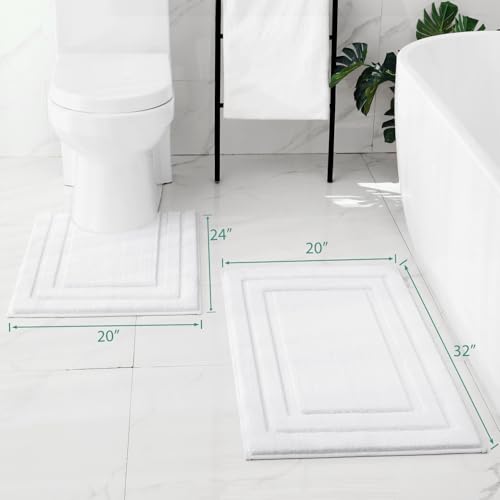 HOMEIDEAS Bathroom Rugs Sets 2 Piece, Super Soft and Absorbent Non Slip Microfiber U-Shaped Toilet Bath Mat Set (20"x32"+U20 x24, White) - color: Loop- White, size: 1'8" x 2'8" (20"x32"+U Shape 20"x24")