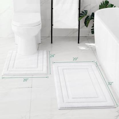 HOMEIDEAS Bathroom Rugs Sets 2 Piece, Super Soft and Absorbent Non Slip Microfiber U-Shaped Toilet Bath Mat Set (20"x32"+U20 x24, White) - color: Loop- White, size: 1'8" x 2'8" (20"x32"+U Shape 20"x24")