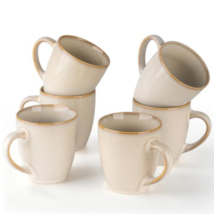 GBhome 12OZ Coffee Mugs Set of 6, Stoneware Coffee Mugs Set, Dishwasher & Microwave Safe - color: Almond Cream, size: Set of 6