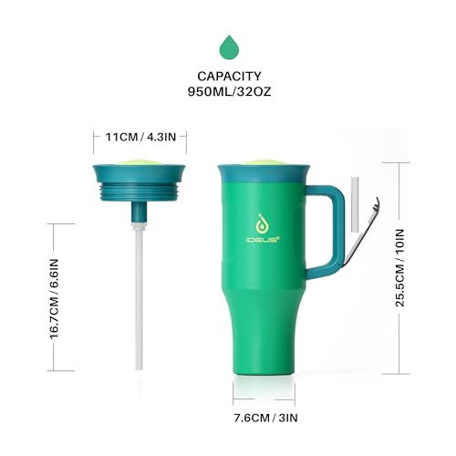Ideus 32 oz Tumbler with Handle and Straw, 100% Leak Proof Dual Wall Vacuum Insulated Stainless Steel Travel Mug, Cup Holder Friendly, Olive Green - color: Olive Green