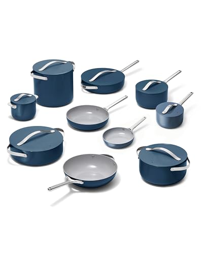 Caraway 24-Piece Non-Stick Ceramic Cookware Set | Fry Pans, Sauce, Sauté Pan, Dutch Oven, Petite Cooker, Stir Fry, Rondeau, Stock Pot, Lids and Storage Organizers, Navy - size: 24pc Set