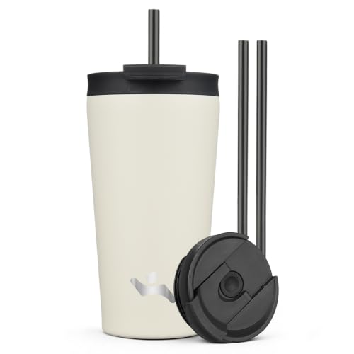 Konokyo 18 oz Insulated Tumbler Water Bottle with Straw Lid, Angel White | Stainless steel insulated tumbler for coffee, water and iced drinks; spill-proof lid, 2 straws, cup-holder friendly - color: Angel White, size: 18 Ounces