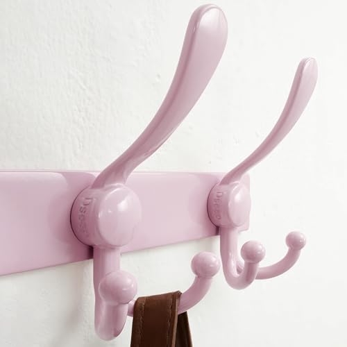 Coat Rack Wall Mount, Heavy Duty 12-Gauge Base vs Flimsy 1mm, Double-Thick Solid Anti-Snap Hooks, 16” Stud-Mount, Stainless Steel Hanger for Clothes Hat Entryway Closet Mudroom, Pink - color: Pink, size: L=17" (1pcs)