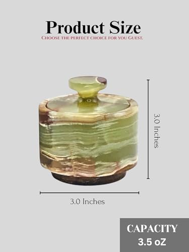 Marble Salt Cellar with Lid 2 Pack - Stone Salt Container for Countertop, Salt Box Keeper for Kitchen Counter, 3.5 oz OceanicX Marble Cellar Set (White Green) - color: White Green