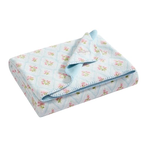 Laura Ashley - Plush Throw Blanket, 50x70, Soft and Warm with a Lightweight Feel, Reversible Trellis Floral Design, Pinfords Trellis Blue - color: Pinford Trellis Blue