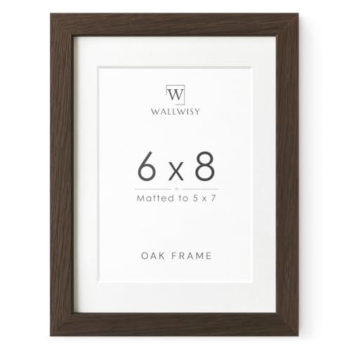 6x8 Picture Frame, Solid Oak Wood 6x8 Photo Frames with Mat to 5x7 | 8x6 Natural Oak Frame, Wall and Tabletop Display, Horizontal or Vertical Display, Walnut color, Set of 1 - color: Walnut, size: 6x8 in - 1P