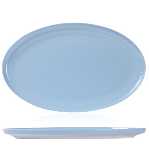Webbylee ‌16" Melamine Oval Platter Set of 2- Lightweight Durable Serving Tray for Party, Catering & Home | Dishwasher Safe, Fits Turkey/Charcuterie-Blue & Beige - color: Cream-Blue / 16-O, size: 15.8-inch