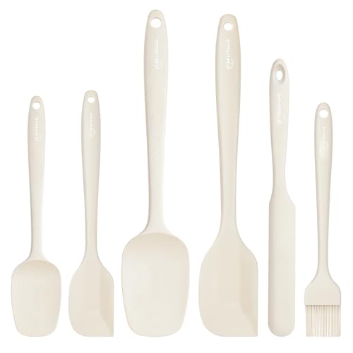 NileHome 6 Pieces Silicone Spatula Set with Silicone Brush,Mixing-Ivory | Food-Grade Material,Heat Resistant Up to 600°F,Dishwasher Safe,BPA-Free - color: Ivory