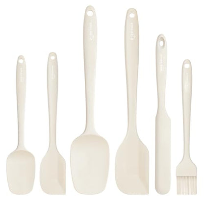 NileHome 6 Pieces Silicone Spatula Set with Silicone Brush,Mixing-Ivory | Food-Grade Material,Heat Resistant Up to 600°F,Dishwasher Safe,BPA-Free - color: Ivory