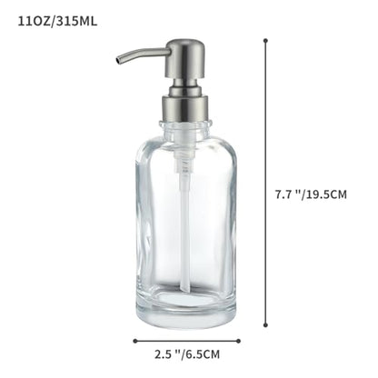 Clear Glass Soap Dispenser with Brushed Nickel Pump, 11 OZ Liquid Soap Dispenser Cylindrical with Stainless Steel Pump for Dish Hand Soap Bathroom Kitchen Vanity Countertop - color: Brushed Nickel, size: 11 oz