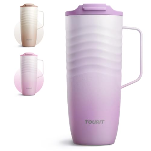 TOURIT 20oz Insulated Coffee Mug with Handle, Leak-Proof Travel Tumbler | 20oz · Side Handle · Ripple Grip · 6h Hot/12h Cold · Leak-Proof · Silicone Base · 304 Steel - color: Lilac, size: 20 Ounces
