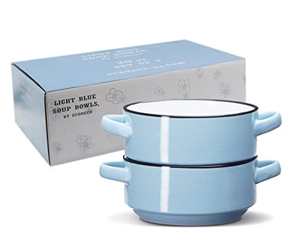 ECODECO Ceramic Soup Bowls with Handles – Set of 2 (16 oz) – Blue | Oven & Microwave Safe – Gift Boxed – Ideal for French Onion Soup, Baked Meals & Housewarming Gifts - color: Blue