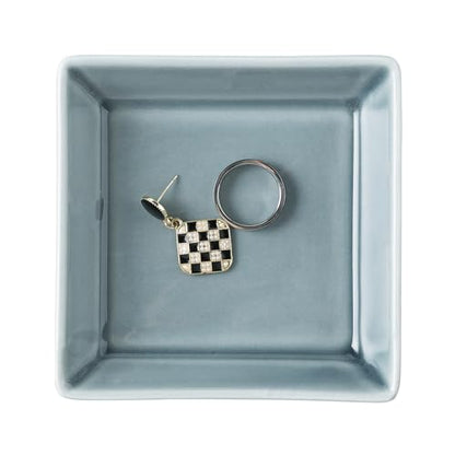 Ceramic Trinket Dish, Small Jewelry Ring Tray, Blue | Glazed ceramic jewelry tray. Stores rings, earrings, necklaces, bracelets. Easy to clean. Perfect for vanity and entryway. - color: Blue Surface