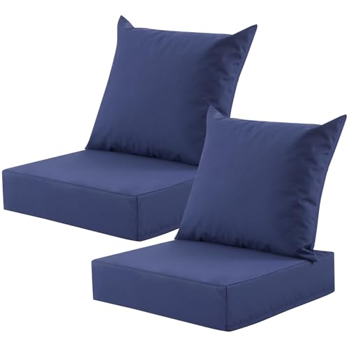 Outdoor Deep Seat Cushion Set, 24x24 Inch Water-Resistant & Fade-Resistant Outdoor Chair Cushions, Patio Furniture Cushions with Removable Cover for Patio Chair, Sofa,Navy Blue (Set of 2) - color: Navy Blue