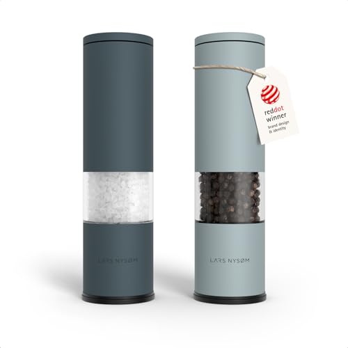 LARS NYSØM Salt and Pepper Grinder Set Manual, Stainless Steel Salt and Pepper Mills with Adjustable Ceramic Grinder I Design Spice Shakers (Blue) - color: Stone Blue/Sky Blue, size: Set of two manual grinders