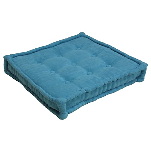 Blazing Needles Button-Tufted Microsuede Square Floor Pillow, 25", Aqua Blue - color: Aqua Blue