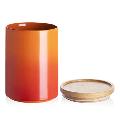 Sweejar Ceramic Food Storage Jar, Stackable Kitchen Canisters, Containers with Airtight Seal Wooden Lid for Serving Coffee Bean, Flour, Tea, Cookies, Spice and More - 58 Fl Oz (Gradient Orange) - color: Gradient Orange, size: 58 Fl Oz (5.2"x7.8")