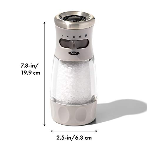 OXO Good Grips Contoured Salt Grinder with Adjustable Ceramic Mill | Adjustable Ceramic Grind, 5 Grind Settings, Refillable, Mess-Free Cap, Non-Slip Grip, Salt or Pepper Grinder, Easy to Use - color: Stainless Steel, style: Salt Grinder