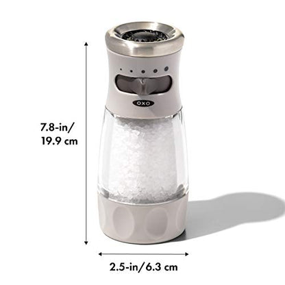 OXO Good Grips Contoured Salt Grinder with Adjustable Ceramic Mill | Adjustable Ceramic Grind, 5 Grind Settings, Refillable, Mess-Free Cap, Non-Slip Grip, Salt or Pepper Grinder, Easy to Use - color: Stainless Steel, style: Salt Grinder