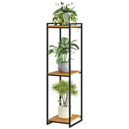 3-Tier Rustic Brown Plant Stand Indoor 45" Tall Metal Wood | Modern Plant Shelf, Corner Flower Pot Holder Organizer for Living Room Balcony Garden