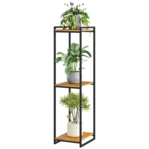 3-Tier Rustic Brown Plant Stand Indoor 45" Tall Metal Wood | Modern Plant Shelf, Corner Flower Pot Holder Organizer for Living Room Balcony Garden
