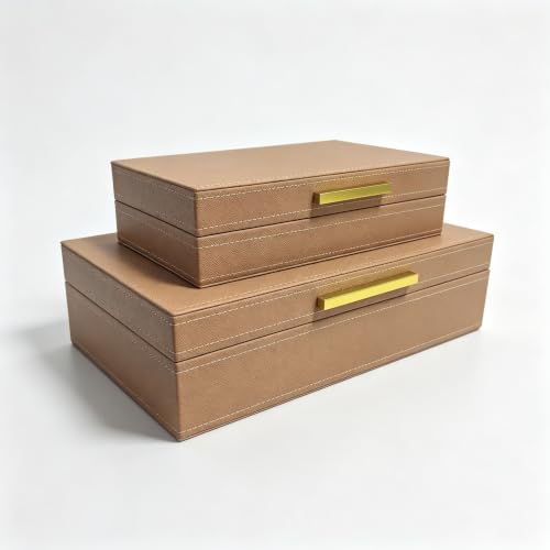 Decorative Storage Boxes with Lids, Set of 2 PU Leather Memory Box for Keepsakes, Beautiful Large Decorative Box for Home Decor – Safely Store Jewelry, Documents & Photos (Brown) - color: Brown
