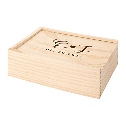 Koyal Wholesale Custom Engraved Cursive Initials Wedding Keepsake Box, 4 x 6 -inch, Custom Initials and Date, Wood - color: Cursive Initials