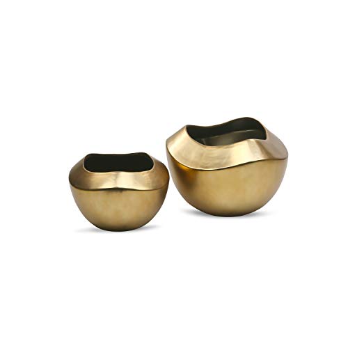 WGV Ceramic Bowl Vase, Width 10", Height 7", Rippled Gold Pot, Large Mantel Planter Centerpiece for Wedding Event Office Home Decor, 1 Piece - size: Rippled Gold Pot