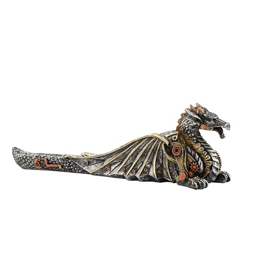 13'' L Mechanical Dragon Incense Holder Burner Stick Sculpture | resin steampunk mystical gothic decor for man cave long ash catcher tabletop aromatherapy ornaments industrial gears gifts