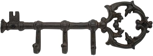 Stephanie Imports Rustic Cast Iron Large Key-Shaped Holder with 3 Key Hooks for Wall Mount (Rustic Bronze) - color: Rustic Bronze