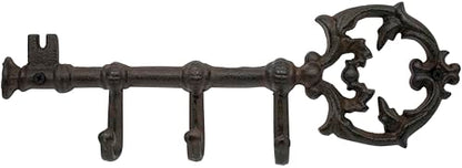 Stephanie Imports Rustic Cast Iron Large Key-Shaped Holder with 3 Key Hooks for Wall Mount (Rustic Bronze) - color: Rustic Bronze