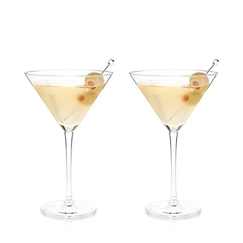 Viski Stemmed Martini Glasses, Home and Bar Drinkware, Premium Crystal Martini Accessories, Cocktail Glasses, Set of 2, 9oz, Clear - style: Stemmed Martini Glasses