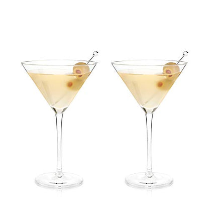Viski Stemmed Martini Glasses, Home and Bar Drinkware, Premium Crystal Martini Accessories, Cocktail Glasses, Set of 2, 9oz, Clear - style: Stemmed Martini Glasses