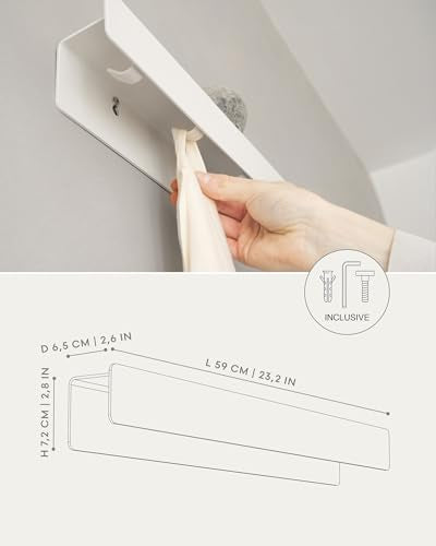 Kazai. Coat Rack Wall Mount 'Kian' | Modern Coat Rack with Hidden Hooks and Shelf | Designer Metal Wall Mounted Clothes Hook | Heavy Duty Entryway Wall Hanger | White - size: 6 Hooks