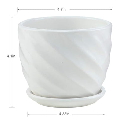 sietpoek 4.7” Ceramic Plant Pots with Drainage and Saucer 4PCs White | White Ceramic Flower Pots with Drainage Hole and Saucer, Decorative Planter for Indoor Outdoor Garden Plants Succulen - size: 4.7 Inch