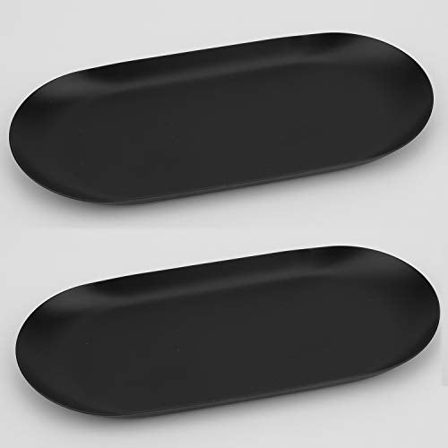 Stainless Steel Decorative Tray, Set of 2, 7 Inch Long, Jewelry Dish Cosmetics Organizer Bathroom Clutter Serving Platter Small Storage Tray, Oval, Matte Black - color: Matte Black