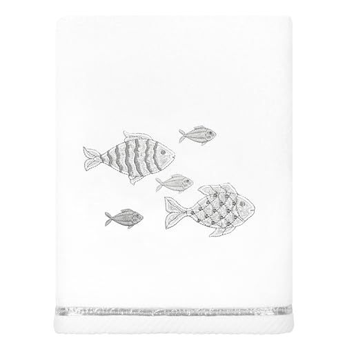 Treasure 4-Piece Premium Towel Set, Sparkling Applique Fish, Ultra Plush Turkish Cotton, Durable, Perfect for Bathroom, 2 Bath 2 Hand Towels, White - color: White, size: 2 Pcs Bath 2 Pcs Hand Towel