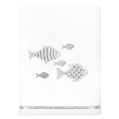 Treasure 4-Piece Premium Towel Set, Sparkling Applique Fish, Ultra Plush Turkish Cotton, Durable, Perfect for Bathroom, 2 Bath 2 Hand Towels, White - color: White, size: 2 Pcs Bath 2 Pcs Hand Towel