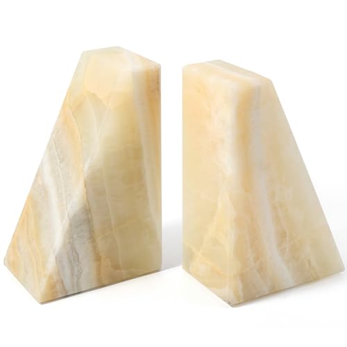 Marble Bookend for Heavy Books, Decorative Bookends for Shelves, Durable and Heavy-Duty Book End for Hardback Book & CDS, Unique Stopper & Holder, Green Onyx, Set of 2 - color: Green Onyx