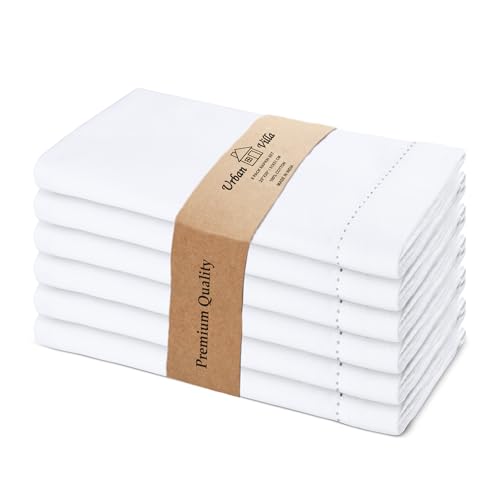 Urban Villa Hemstitch Cloth Dinner Napkins Cotton 20”x20” (Set of 6)-White - color: 002 White - Hemstitch, size: 20" x 20" (Set of 6)